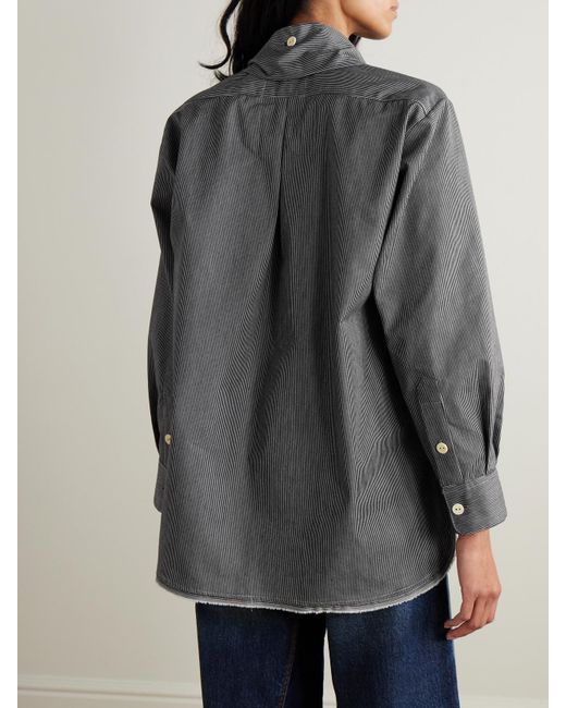 Thank You Have A Good Day Gray Bluse Aus Einer Gestreiften Baumwollmischung Mit Schluppe