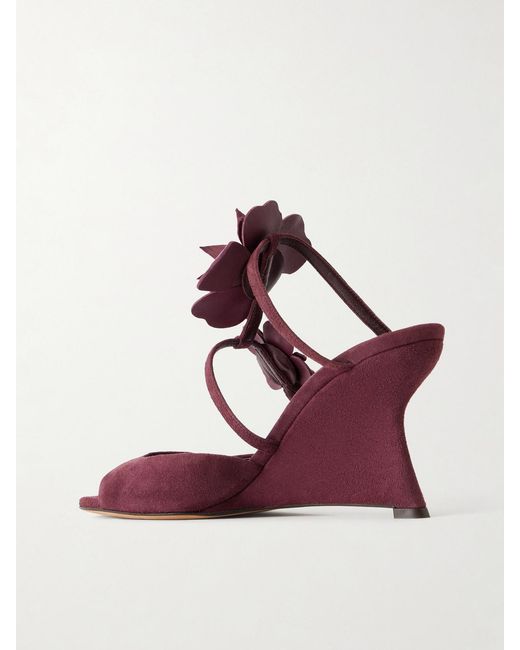 Zimmermann Purple Belara Appliquéd Suede Wedge Sandals