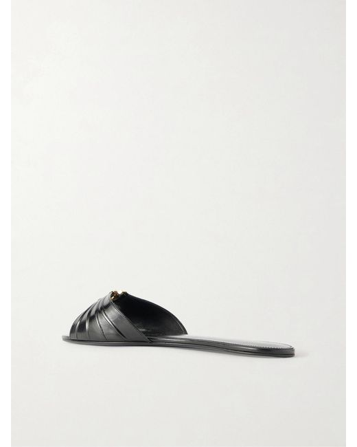 Saint Laurent White Babylone Embellished Gathered Glossed-Leather Slides