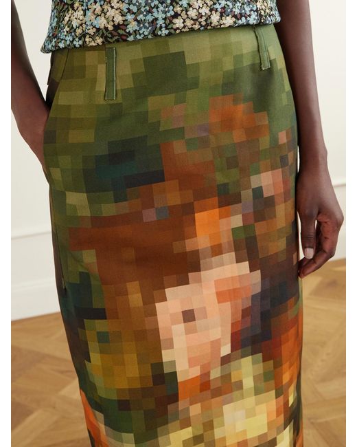 Dries Van Noten Green Printed Cotton-Canvas Midi Skirt