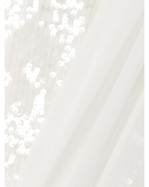 Erdem White Midikleid Aus Satin Mit Pailletten Und Chiffonbesätzen