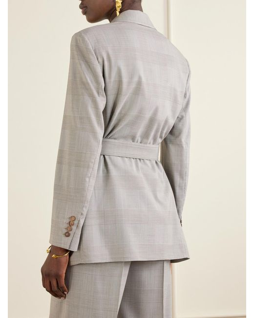 Max Mara White Belted Checked Wool Blazer