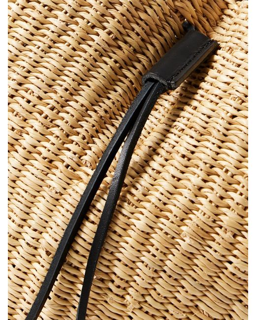 Muuñ Natural Orbi Cotton Canvas-Trimmed Woven Straw Shoulder Bag