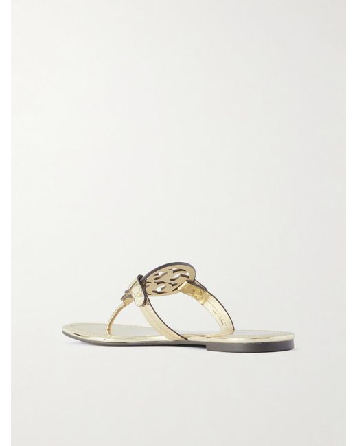 Tory Burch White Miller Zehensandalen Aus Einem Synthetischen Metallic-Material Mit Cut-Outs