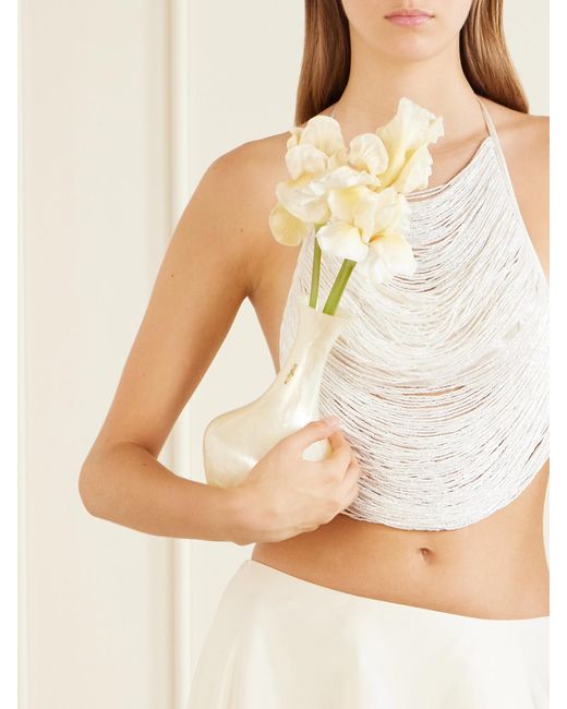 Cult Gaia White Junos Marble-Effect Clutch