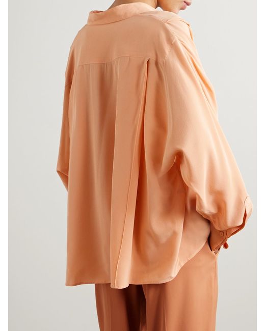 Another Tomorrow Pink Net Sustain Convertible Pleated Peace Silk Shirt