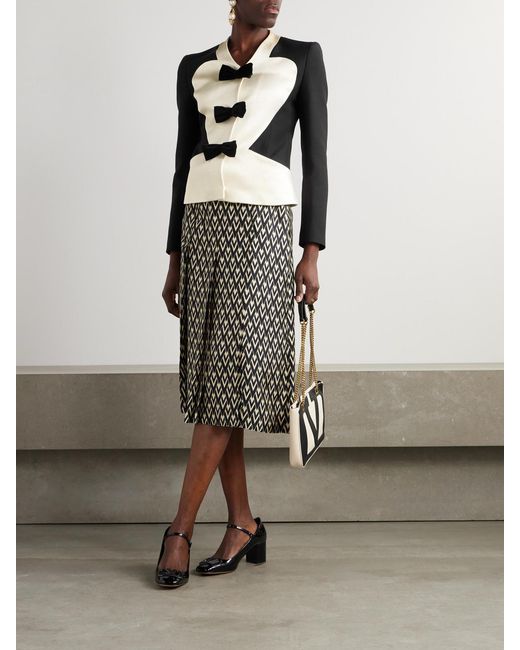 Valentino Garavani Black Bow-Embellished Ribbed Cotton-Blend And Wool And Silk-Blend Crepe Jacket