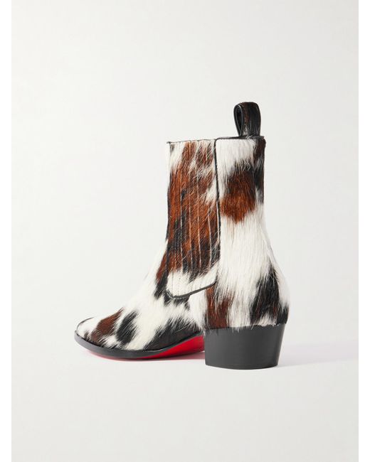 Christian Louboutin White Cheliviss Calf Hair Chelsea Boots