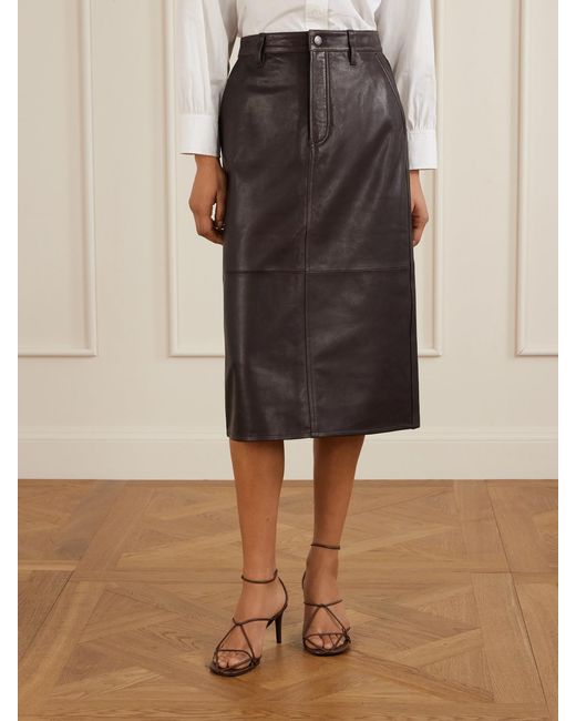 FRAME Brown Paneled Leather Midi Skirt