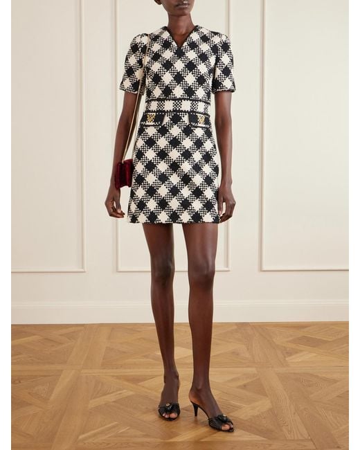 Valentino Garavani Black Checked Tweed Mini Dress