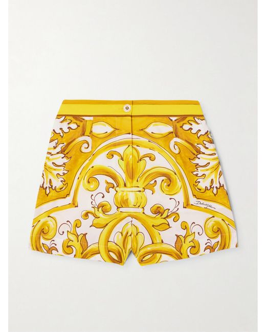 Dolce & Gabbana Yellow Maiolica Printed Cotton-Poplin Shorts