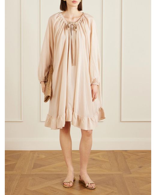 Patou Natural Bow-Detailed Striped Lyocell And Silk-Blend Mini Dress