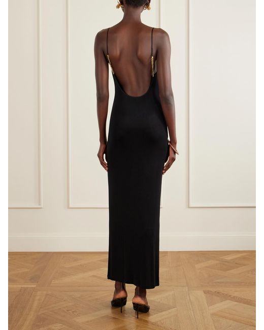 Saint Laurent Black Embellished Jersey Maxi Dress
