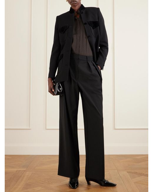 FRAME Black Gillian Houndstooth Silk-Satin Shirt