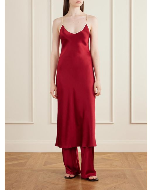 Comme Si Red Bias Slip Silk-Charmeuse Slip Midi Dress