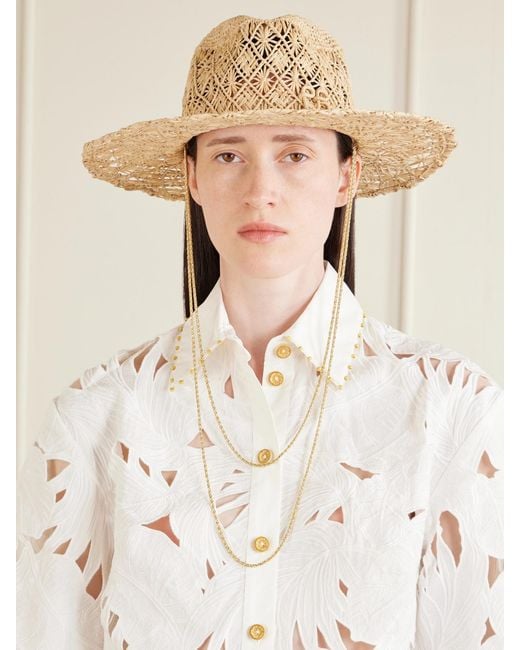 Ruslan Baginskiy Natural Embellished Straw Fedora