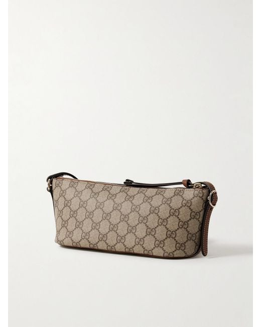 Gucci Natural Leather-Trimmed Printed Coated-Canvas Shoulder Bag