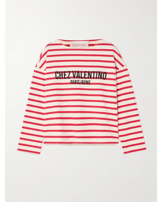 Valentino Garavani Red Striped Printed Cotton-Jersey T-Shirt