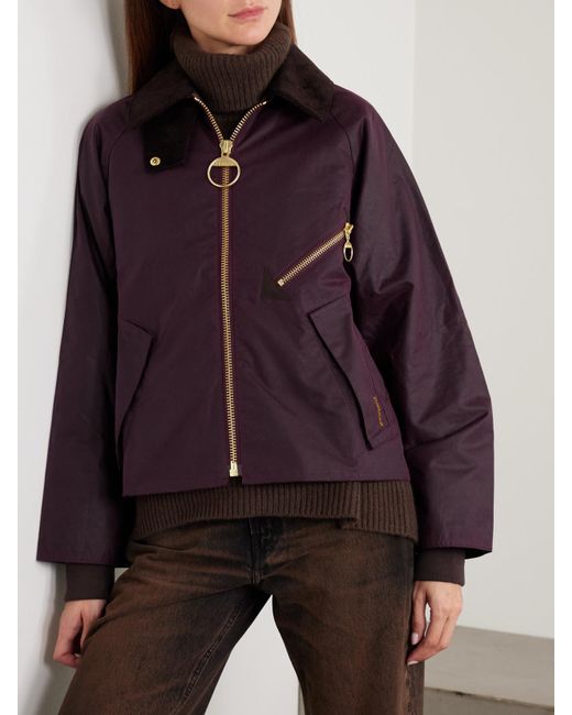 Barbour Purple Arlene Jacke Aus Gewachster Baumwolle Mit Cordbesatz