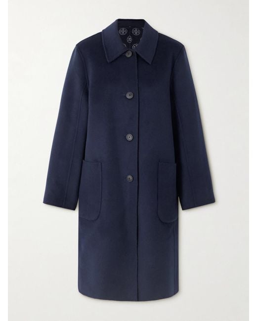 Tory Burch Blue Reversible Wool-Blend Coat