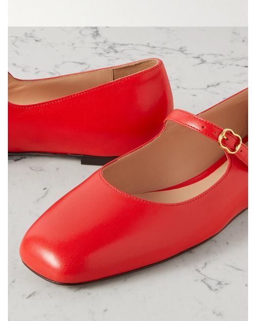Bally Red Banya Leather Mary Jane Ballet Flats