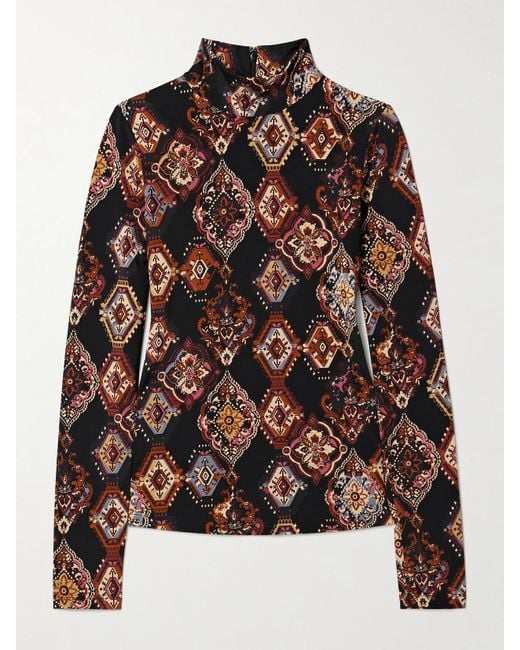 Cara Cara Black Suzie Stehkragenoberteil Aus Bedrucktem Stretch-Jersey