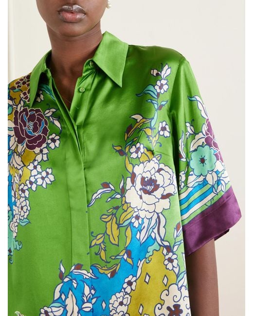 ALÉMAIS Green Nanci Printed Silk-Satin Shirt