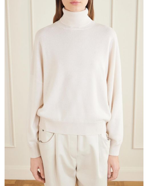 Brunello Cucinelli Natural Cashmere Turtleneck Sweater