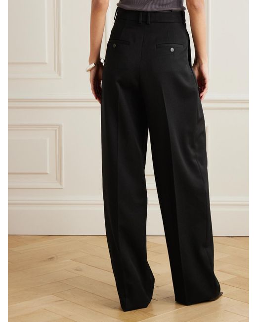 Saint Laurent Black Pleated Wool Wide-Leg Pants