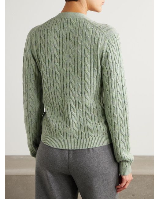 Loro Piana Green Cable-Knit Cashmere Cardigan