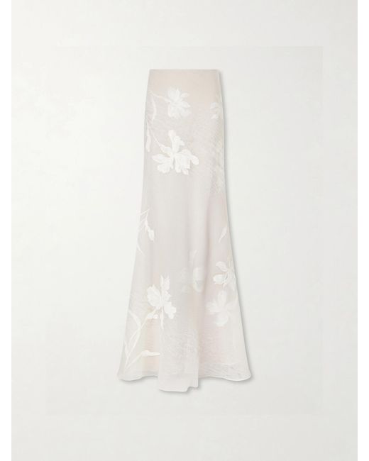 Danielle Frankel White Dean Floral-Embroidered Silk-Blend Organza Maxi Skirt