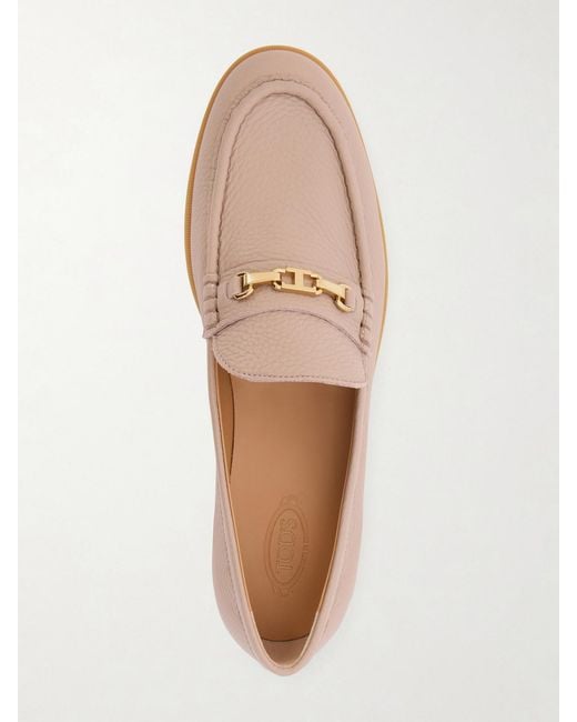 Tod's Natural Gomma Embellished Textured-Leather Loafers