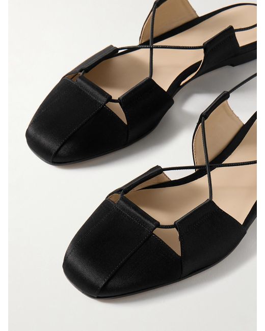 Le Monde Beryl Black Greek Lace-Up Silk-Satin Ballet Flats