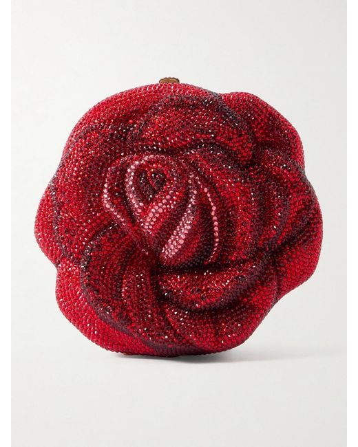 Judith Leiber Red Rose American Beauty Goldfarbene Clutch Mit Kristallen