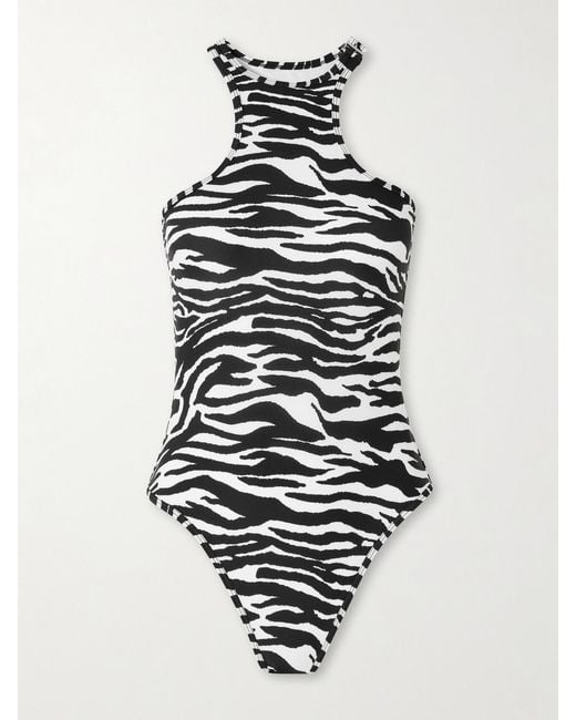 The Attico White Embellished Zebra-Print Swimsuit