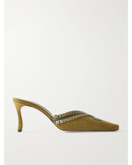 Manolo Blahnik Natural Voluptia 70 Embellished Suede Mules