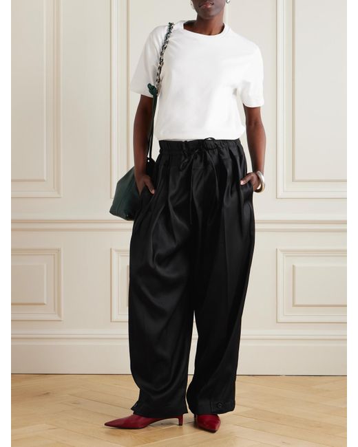 Jil Sander Black Hose Mit Weitem Bein Aus Glänzendem Twill Mit Falten