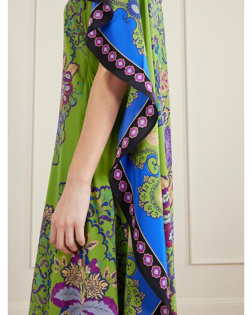 LaDoubleJ Blue Magic Cape-Effect Printed Silk Crepe De Chine Maxi Dress