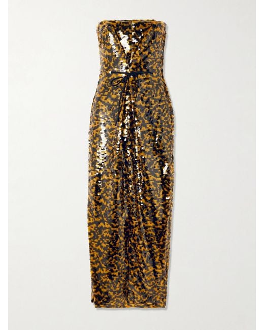 Staud Metallic Cece Strapless Tie-Detailed Sequined Tulle Midi Dress