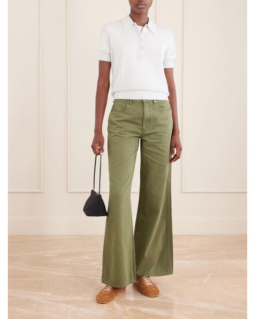 Veronica Beard Green Kasey Mid-Rise Wide-Leg Jeans