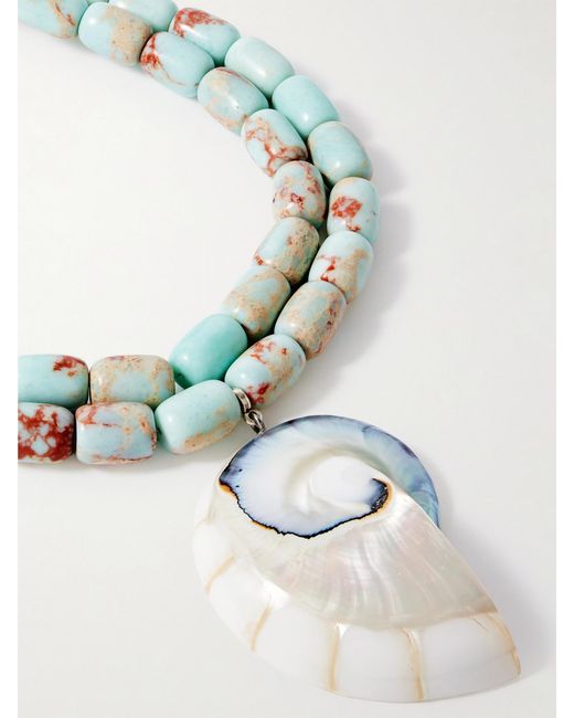 Julietta Blue Nautilus Rhodium-Plated, Resin, Agate And Shell Necklace