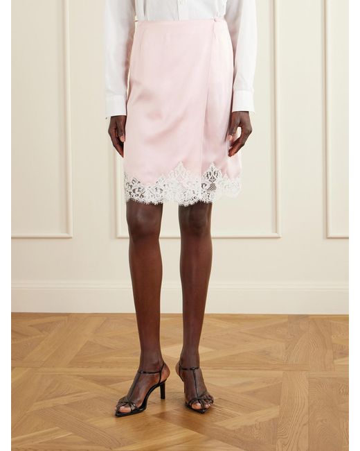 Stella McCartney Pink Lace-Trimmed Satin Midi Skirt