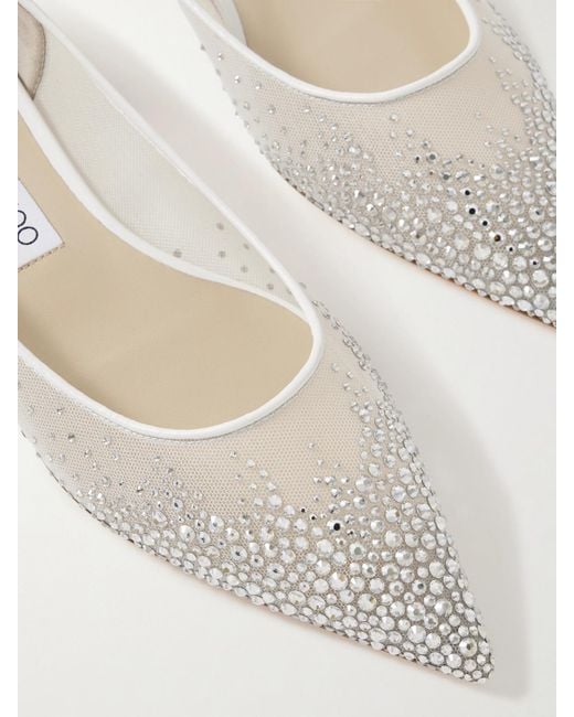 Jimmy Choo Natural Love Flache Schuhe Mit Spitzer Kappe Aus Mesh Mit Kristallen