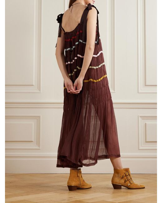 Alix Of Bohemia Emrys Clove Aurora Tiered Striped Gauze Midi Dress