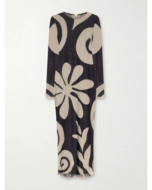 Cala De La Cruz White Tania Printed Mesh Midi Dress