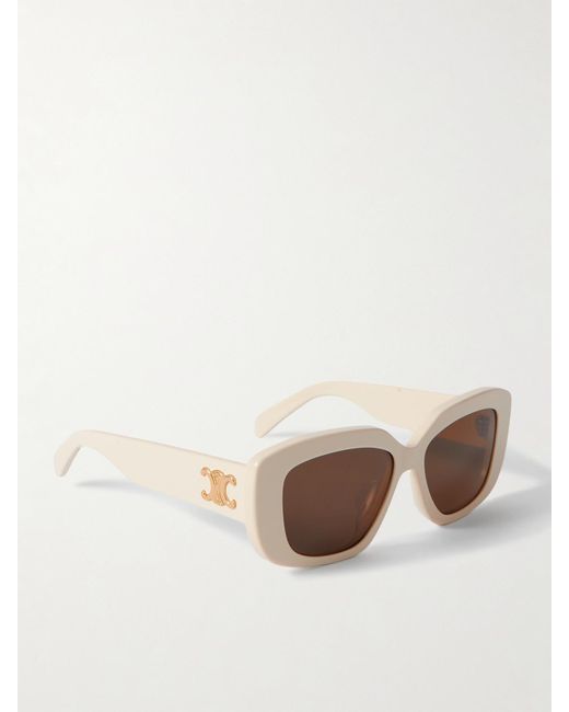 Céline Natural Triomphe Rectangular-Frame Acetate Sunglasses