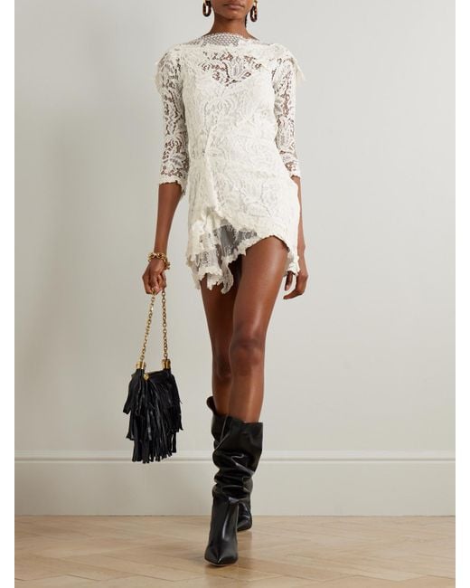 Isabel Marant Natural Rubiana Asymmetric Paneled Draped Cotton-Blend Lace Dress
