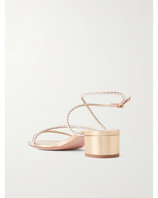 Aquazzura Natural Luca Braided Metallic Leather Sandals