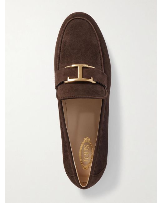 Tod's Brown Loafers Aus Nubukleder Mit Verzierung