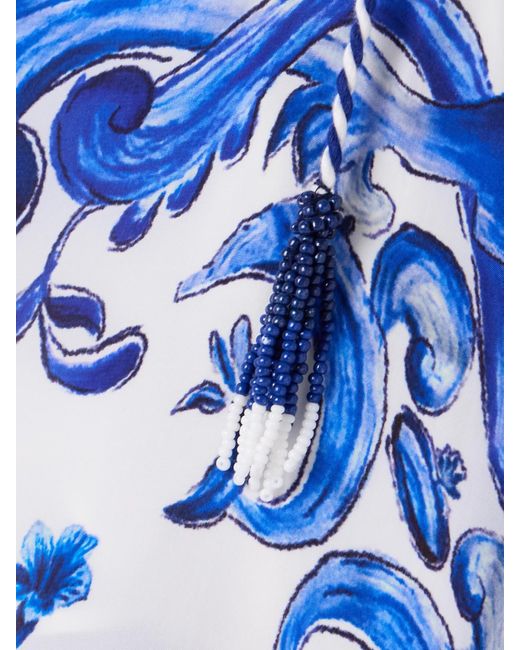 Farm Rio Blue Garden Tiles Oberteil Aus Bedrucktem Satin Mit Zierperlen